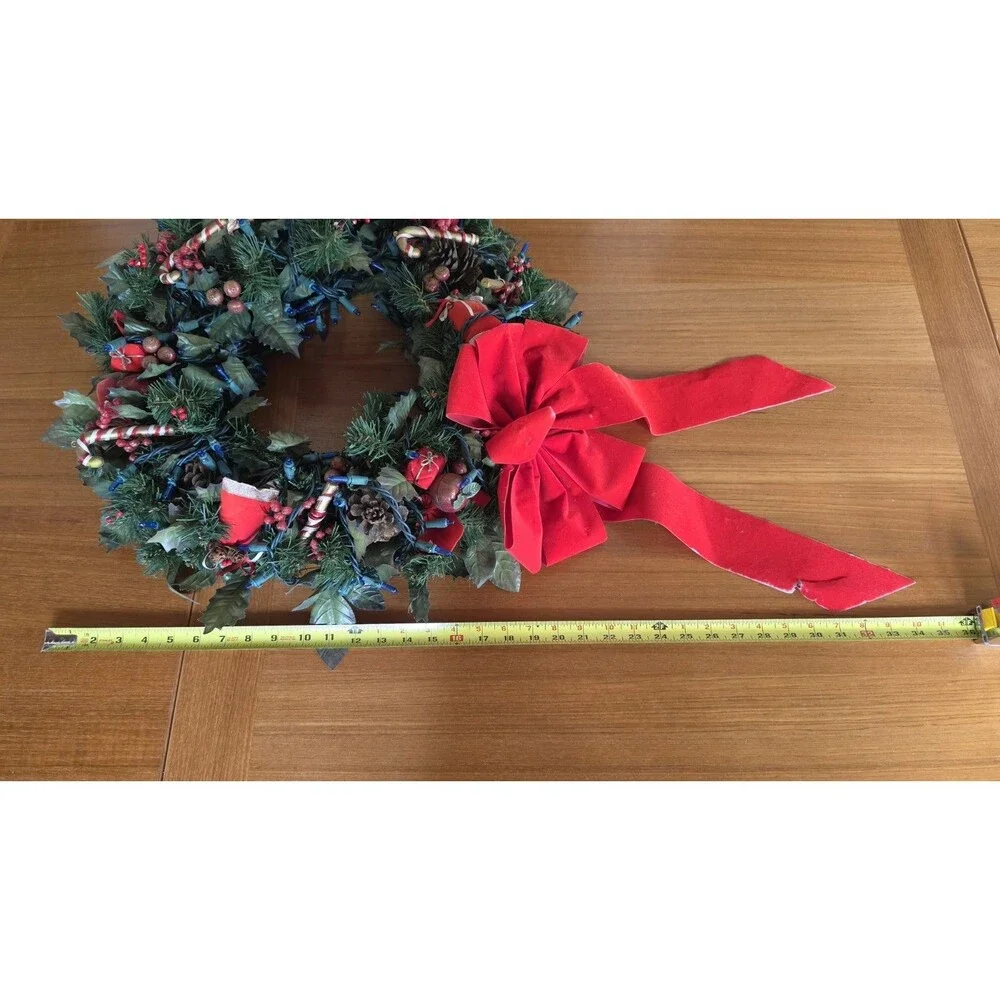 Vintage Christmas Wreath With Blue Lights Works! READ Description